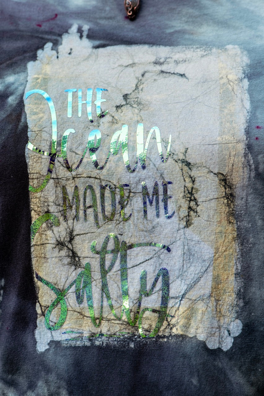 One-of-a-kind Upcycled Cyanotype Shirt "The Ocean Made Me Salty"