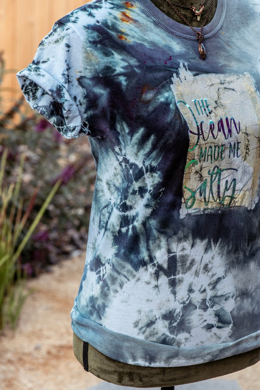 One-of-a-kind Upcycled Cyanotype Shirt "The Ocean Made Me Salty"